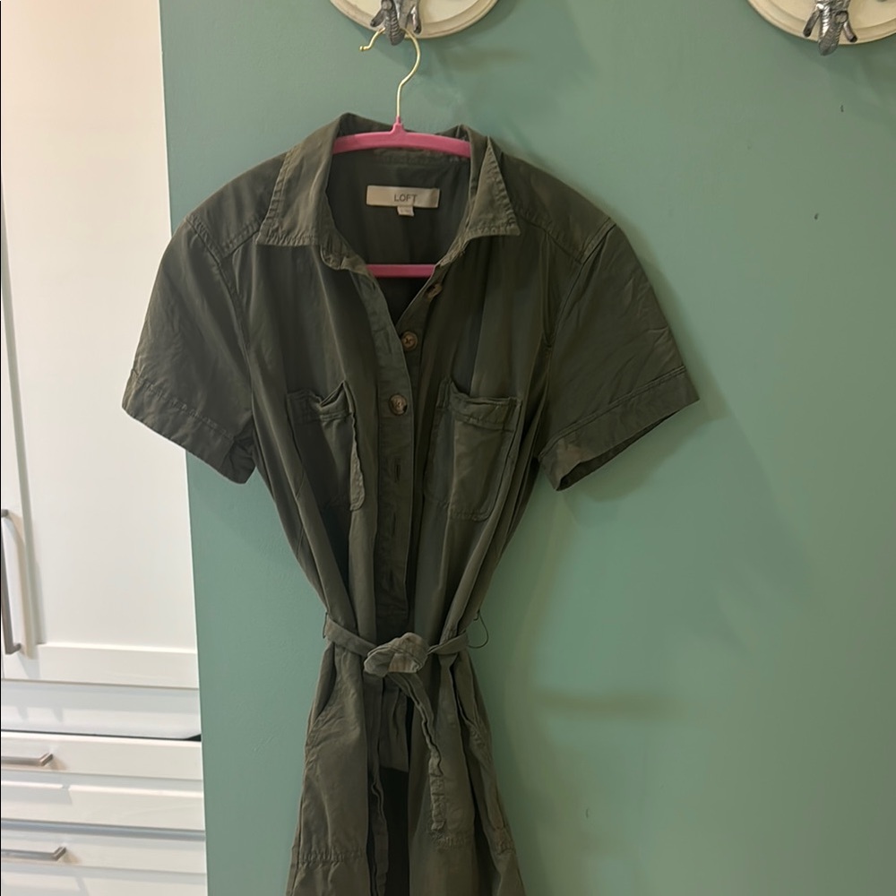 LOFT Olive Green Shirt Dress
